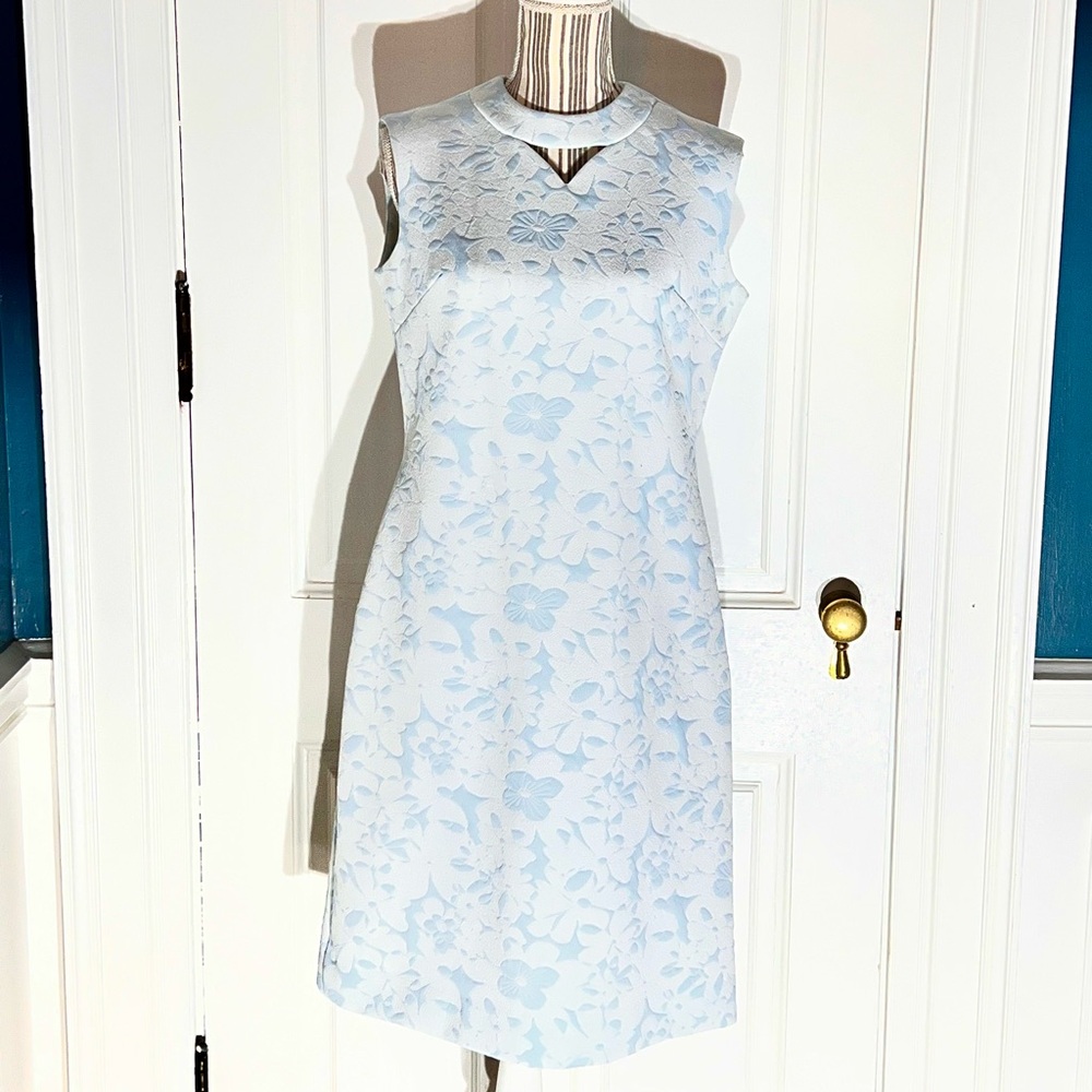 Elegant Blue Floral Sleeveless Dress vintage Bleeker Street sleeveless D392